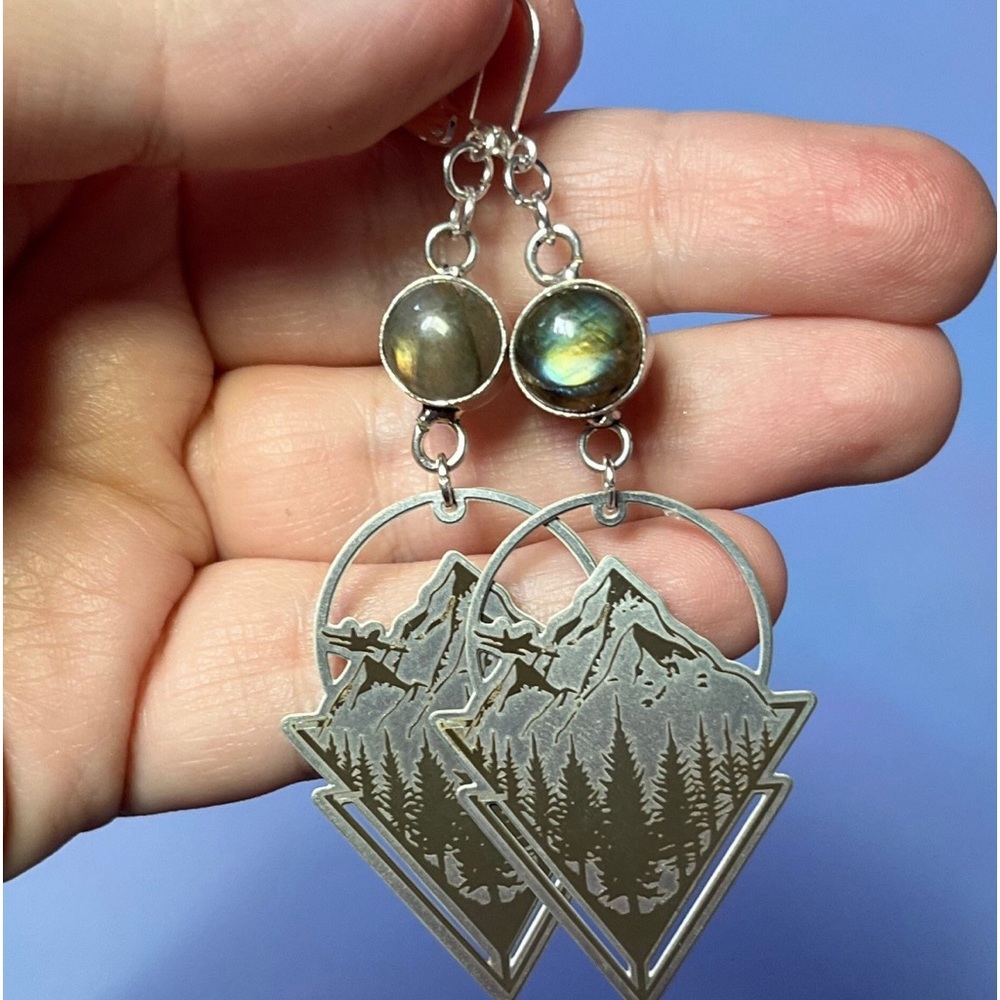 Labradorite Rocky Mountain Earrings, Stunning Silver Mountain Jewelry